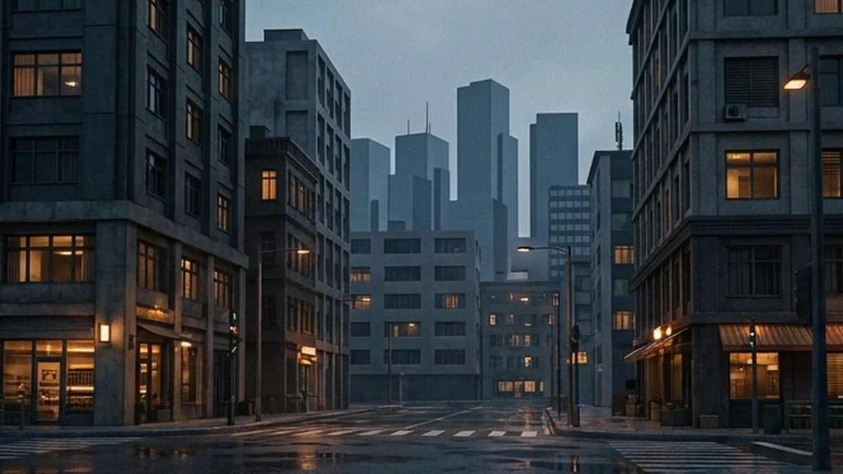 Editorial cityscape concept with simplified distant buildings