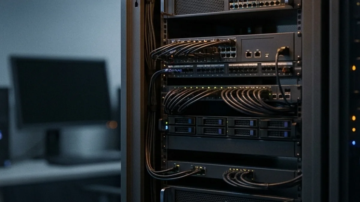 Editorial concept of server equipment in a development studio